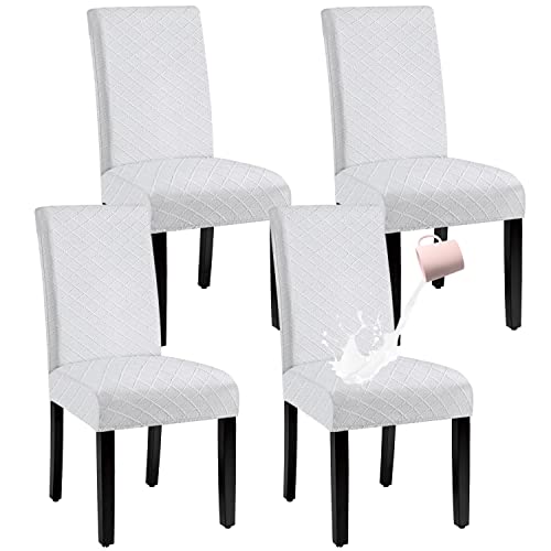 Waterproof Dining Chair Cover,Spandex Fabric Fit Stretch Chair Slipcover,Removable Washable Jacquard Parsons Chair Covers (Beige,Set of 4)
