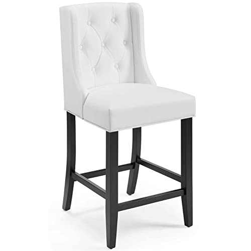 Modway Baronet Tufted Button Faux Leather Bar Stool in White