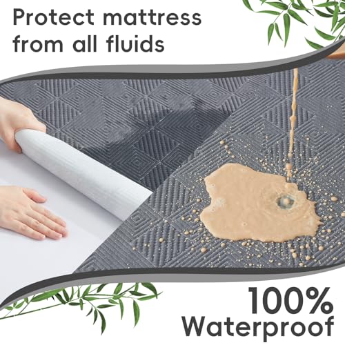 Waterproof Queen Size Mattress Protector, Breathable Bed Cover 3D Air Fabric Mattress Pad,Smooth Soft Noiseless Mattress Cover, Fitted Style with Stretchable Pockets Machine Washable (Gray)