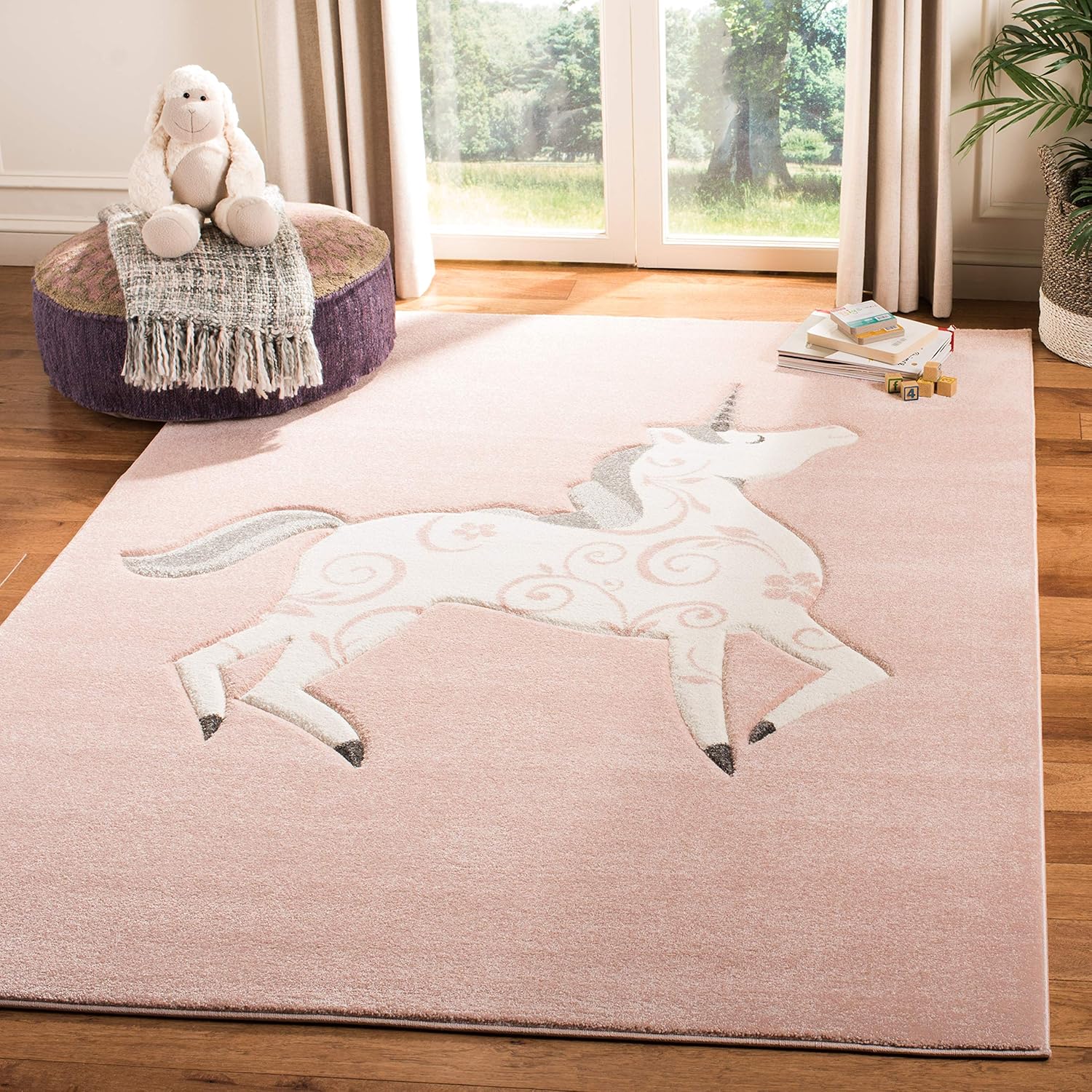 SAFAVIEH Carousel Kids Collection Area Rug - 8' x 10', Pink & Ivory, Non-Shedding & Easy Care, Ideal for High Traffic Areas for Boys & Girls in Playroom, Nursery, Bedroom (CRK163P)