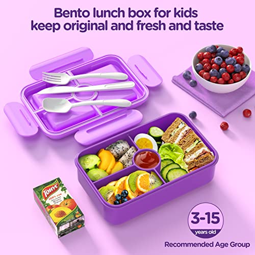 Jelife Girls Bento Box - Kids Prints Leak-Proof, 4-Compartments Large Bento-Style Kids Lunch Box with Tableware for Back to School, Reusable On-the-Go Meal and Snack Packing Lunch Containers, Princess