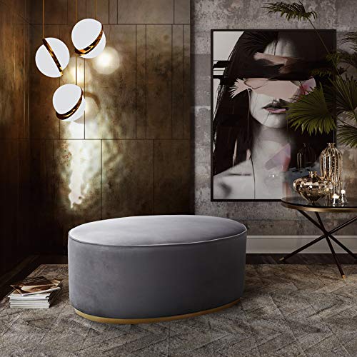 Tov Furniture Scarlett Oval Upholstered Velvet Ottoman (Grey)