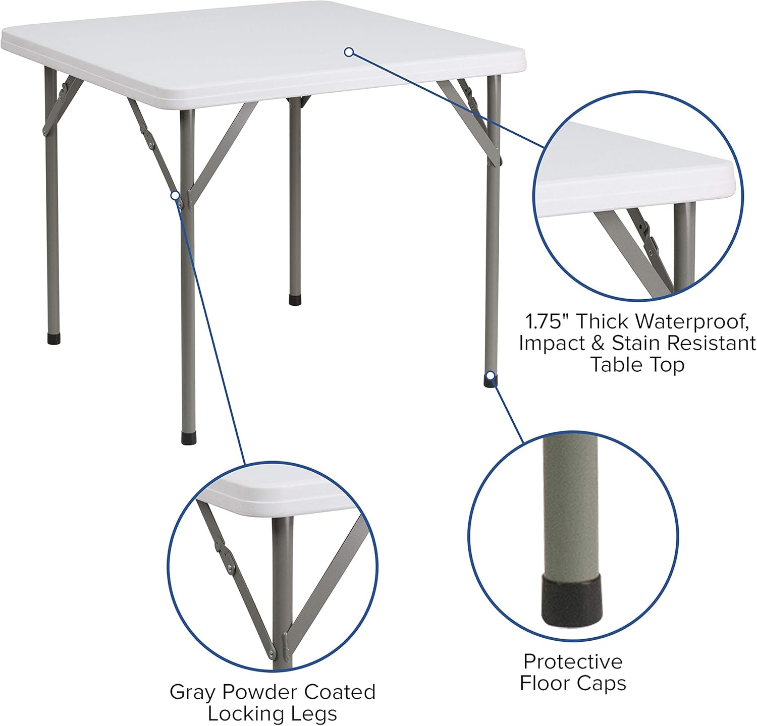 BizChair 2.85-Foot Square Granite White Plastic Folding Table - Event Folding Table