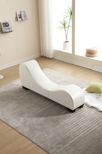 Yoga Chaise Lounge for Exercise, Stretching, Relaxation, Faux Leather Cuverd Yoga Chair Zero Gravity Chaise Lounge Chair for Bedroom, Living Room, Indoor & Outdoor Yoga Furniture, White