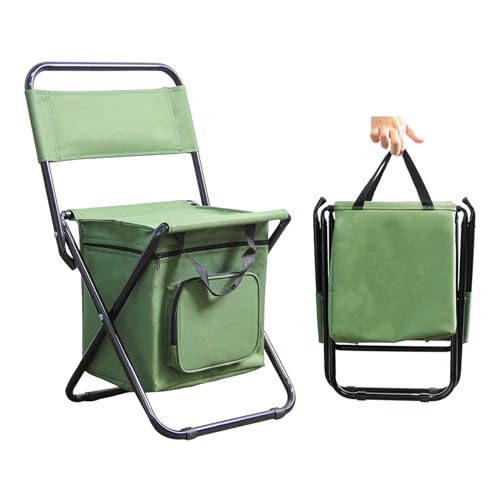 Portable Foldable Camping Chair with Cooler Bag with Backrest Fishing Stool Hunting Chair Backpack for Fishing Hiking Hunting (Green)