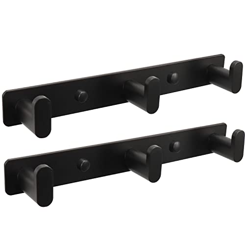 TocTen Coat Rack Wall Mounted - Heavy Duty Wall Hooks 304 Stainless Steel Coat Hook Rail with 4 Hanging Hooks, Towel Hook Rack for Coat/Hat/Towel/Key/Entryway/Bathroom(Black, 2 Pack 4 Hook)