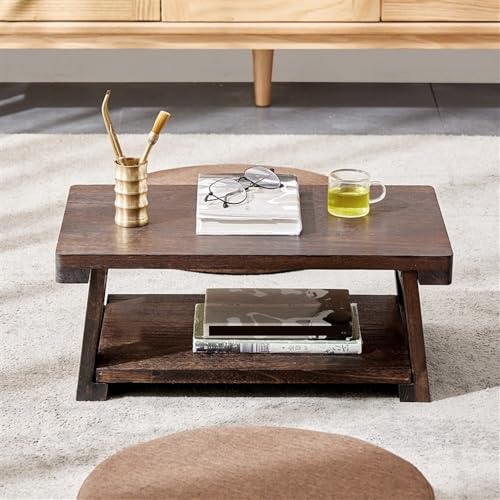 Altar Table & Meditation Table, Folding Low Tea Table, Wood Finish Floor Table for Sitting, Antique Japanese Coffee Table(60cm)
