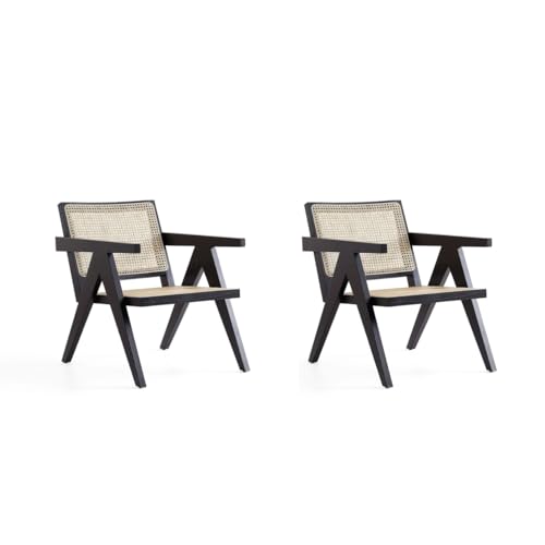 Manhattan Comfort Hamlet Rattan Wicker Cane Side Outdoor Chair for Dining Room, Patio, Restaurant, Bistro, Cafe and Pub, Set of 2, Nature
