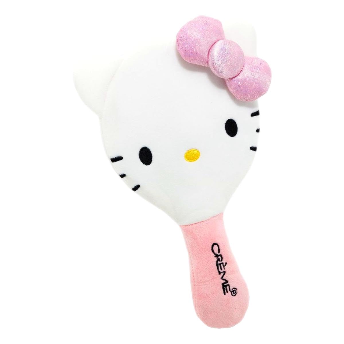 The Crème Shop X Hello Kitty Limited Edition Plush Portable Mirror - Genuine Sanrio - Soft Plush Covering - Glass Mirror - Embroidered Features - Sparkly Pink Bow - Ideal for Hello Kitty Lovers