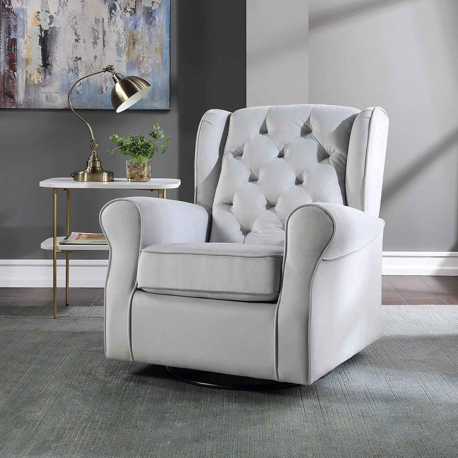 Zeger Swivel Chair w/Glider, Gray Fabric LV00924