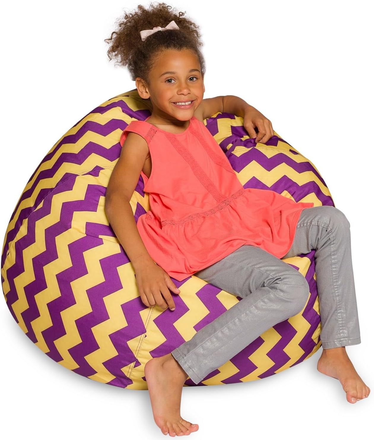 Posh Creations Bean Bag Chair for Kids, Teens, and Adults Includes Removable and Machine Washable Cover, 38in - Large, Pattern Chevron Purple and Yellow