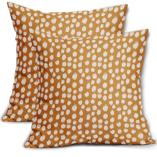 Aqua Cream Pillow Covers 18x18 Set of 2 Boho Design Polka Dot Throw Pillows Modern Brush Strokes Print Decorative Outdoor Pillowcase Square Cushion Cover Linen Pillow Case for Home Sofa Couch Bed