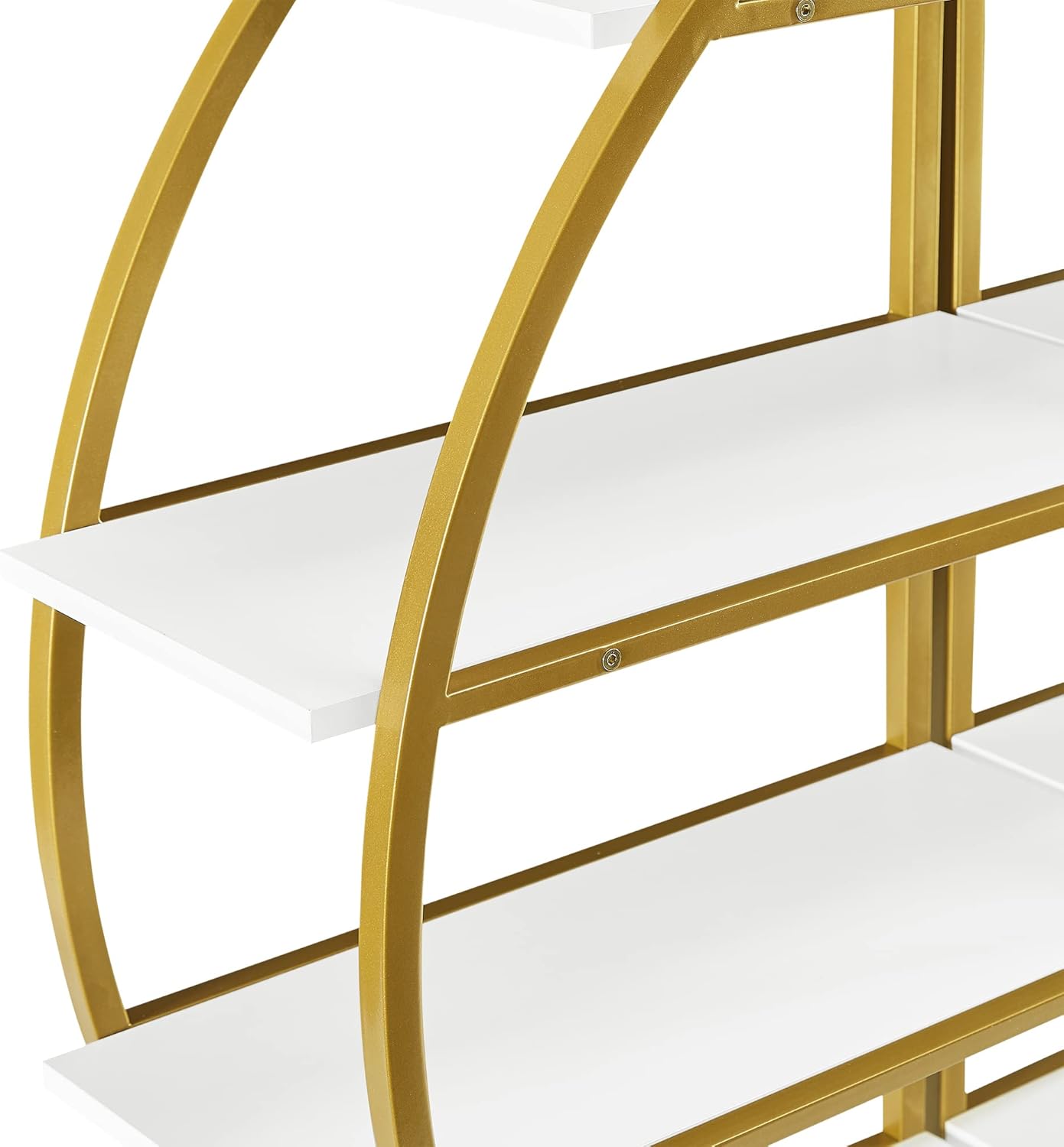 4-Tier Bookcase Home Office Open Bookshelf with Different Placement Ways,Round-Shaped Bookcases w/Anti-Falling Device,Steel Frame,Easy to Assemble,Golden+White