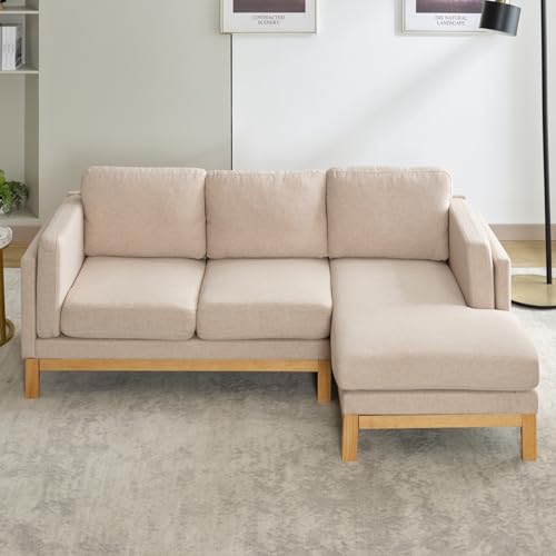 84 Inches L Shaped Sectional Sofa, Convertible Sectional Couch with Reversible Chaise, Linen 3-Seat Couches with Thick Cushion for Living Room Dark Grey