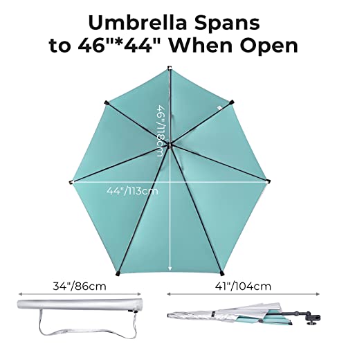 Adjustable Beach Umbrella with Universal Clamp, Portable UPF 50+ UV Protection Umbrella for Chair, Wheelchair, Golf Cart, Stroller, Bleacher, Patio