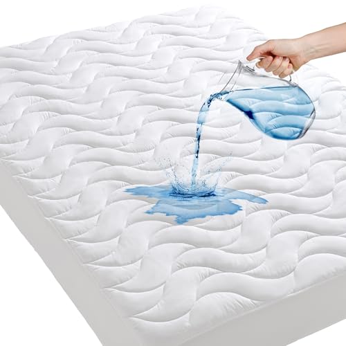 GRT Twin XL Waterproof Mattress Pad, 100% Waterproof Twin XL Mattress Protector for College Dorm with Dual-Layers Protection, Noiseless Quilted Fitted Mattress Cover Fits up to 8