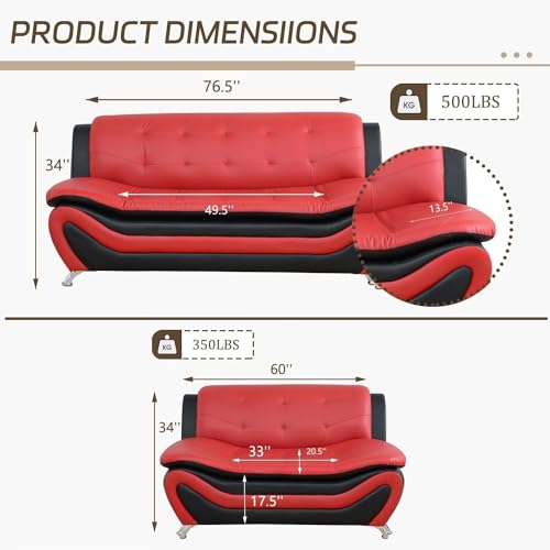 Contemporary Living Room Furniture Set, Vegan Leather Sofa Set for Living Room/House/Bedroom/Office/Apartment (Ivory, 2 PCS), F45&F46