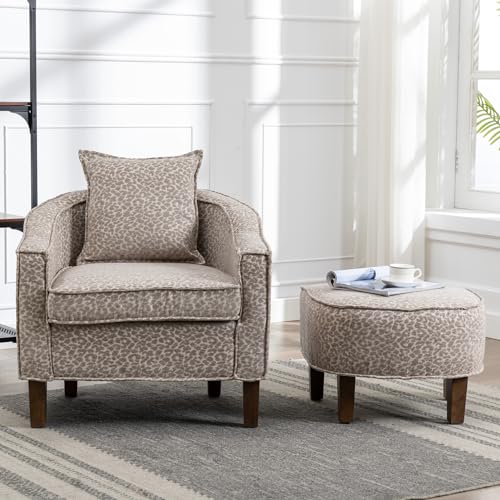 Velvet Accent Chair with Ottoman Modern Upholstered Armchair Tufted Chair with Metal Frame, Single Leisure Chairs for Living Room, Bedroom, Reading Room(Orange)