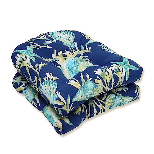 Pillow Perfect Outdoor/Indoor Daytrip Pacific Tufted Seat Cushions (Round Back), 2 Count (Pack of 1), Blue