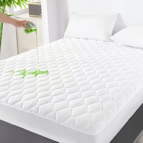 GRT Queen Mattress Protector Waterproof, Rayon from Bamboo, Cooling Quilted Fitted Mattress Pad, Noiseless Waterproof Mattress Cover, fits up to 21
