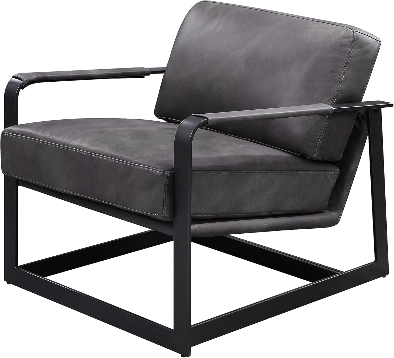 Acme Locnos Top Grain Leather Upholstered Accent Chair in Gray and Black