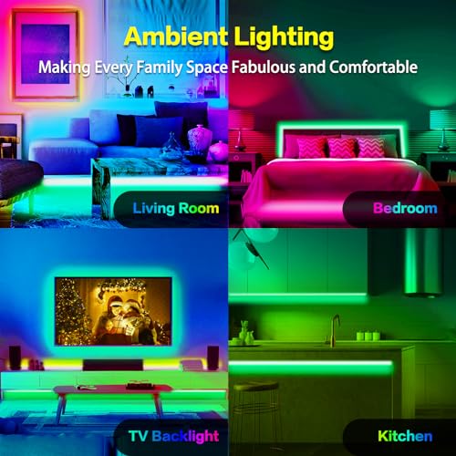 LED Lights for Bedroom 100 ft Voice Control Smart WiFi LED Lights Work with Alexa Google Home Music Sync Color Changing LED Strip Lights for Room Décor…