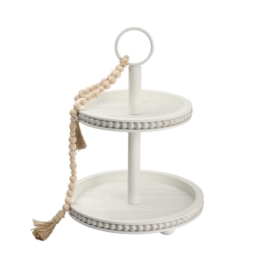 Tiered Tray Stand, 2 Tier Tray for Farmhouse Decor and Display, White Wood Tray for Coffee Bar Decor, Rustic Tiered Serving Tray(Only Stand)…