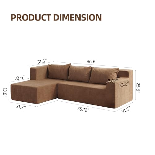 LUMISOL Sectional Couch Covers L Shape Sofa Covers, 3 Seaters Chaise Cushion Couch with Pillowcases, 2 Pcs Anti-Slip Sofa for 3, Living Room Foam Sofa Free Installation