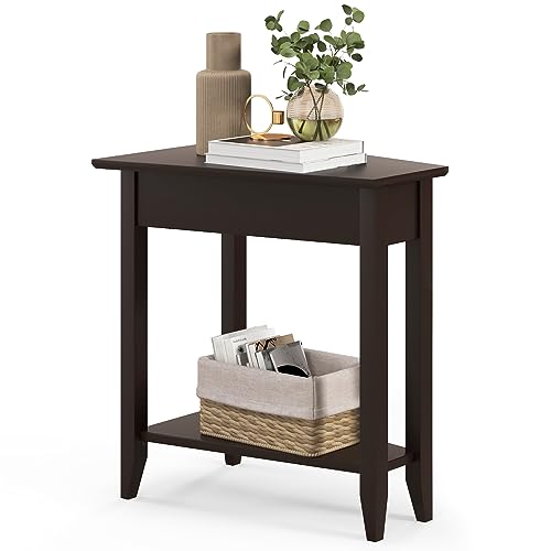 Giantex Wedge End Table, Triangle Side Table with Storage Shelf and Solid Wood Legs, Recliner Table, 24.5