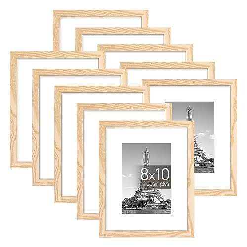 upsimples 8x10 Picture Frame Set of 10, Display Pictures 5x7 with Mat or 8x10 Without Mat, Multi Photo Frames Collage for Wall or Tabletop Display, White