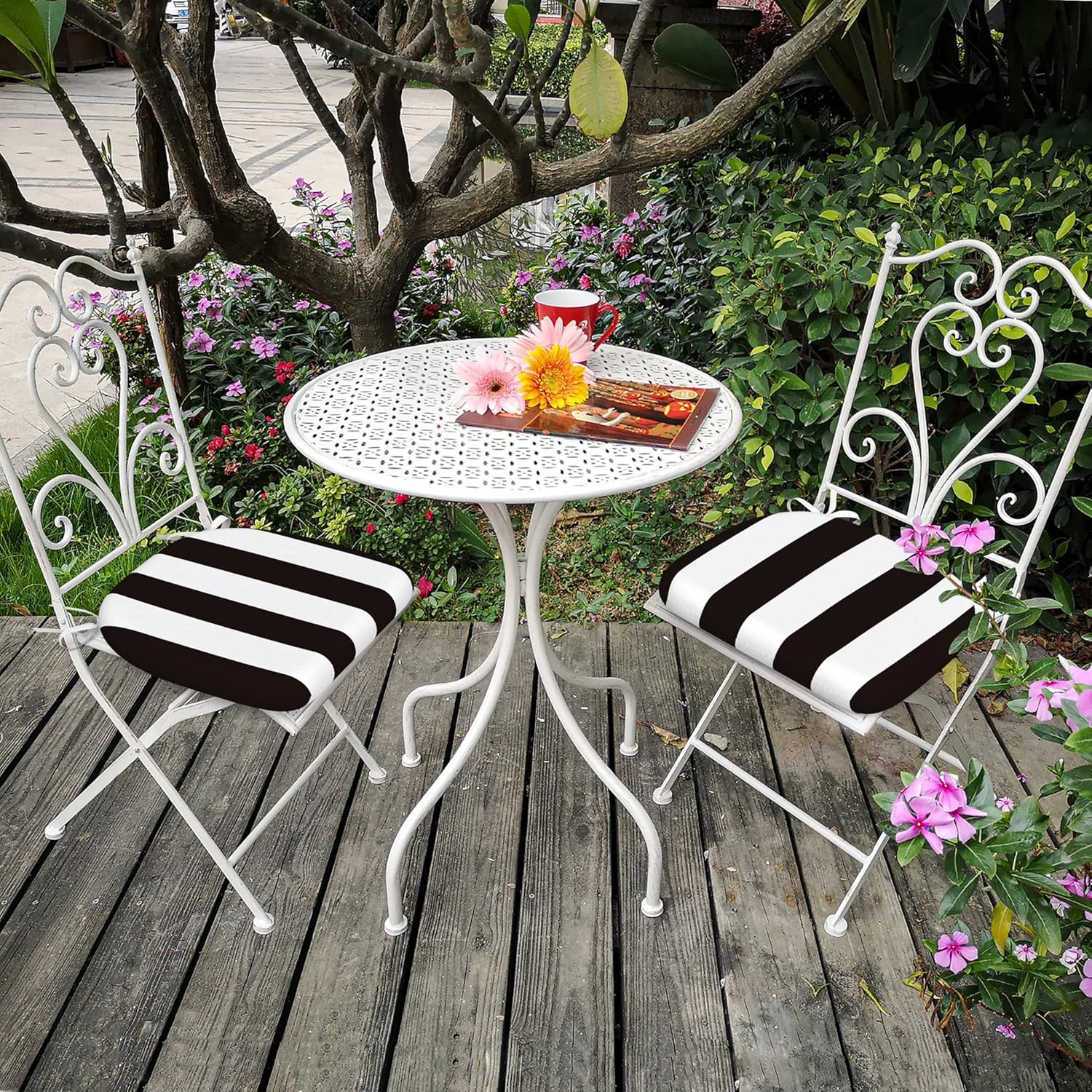Black Stripe U-Shape Outdoor Chair Pad, Set of 2
