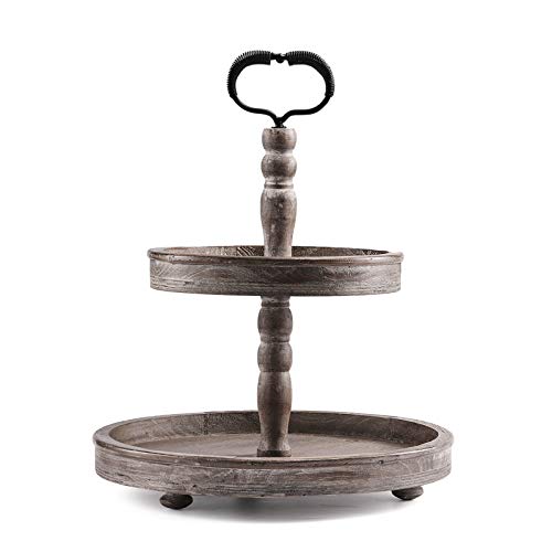 Two Tier Tray Distressed Wood 2 Tiered Serving Tray Farmhouse, 15