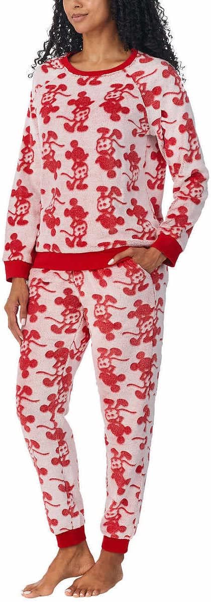Disney Womens 2-Piece Fleece Jogger Lounge Set (Mickey Mouse Red, Small)