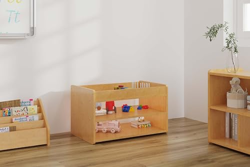 Kid's Book & Toy Storage Organizer, Wooden Cabinet Shelves, Cubby, Toy Shelf, Children's Bookcase for Playroom, Preschool or Classroom, Maple, 24