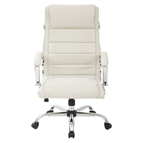 Office Star FL Series Faux Leather Adjustable Executive Office Chair with Padded Arms and Chrome Finish Accents, Cream