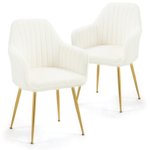 AVAWING Velvet Dining Chairs Set of 6, Arm Chair with Gold Legs, Accent Kitchen Chairs for Living Room, Restaurant, Cream White