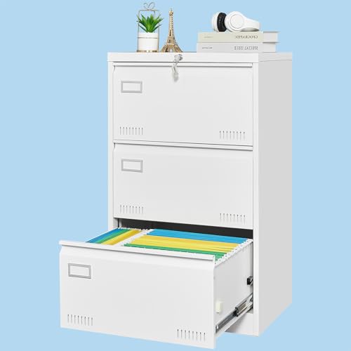 Metal Lateral File Cabinets with Lock, Vertical Filing Office Organization and Storage, Filing Cabinets for Home Office/Legal/Letter/A4,Locking Metal File Cabinet (Black, 3 Drawer)