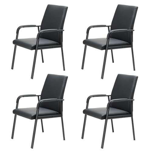Office Guest Reception Chair 600 lbs Capacity Leather Conference Room Chairs with Padded Armrests No Wheels Desk Chair Black