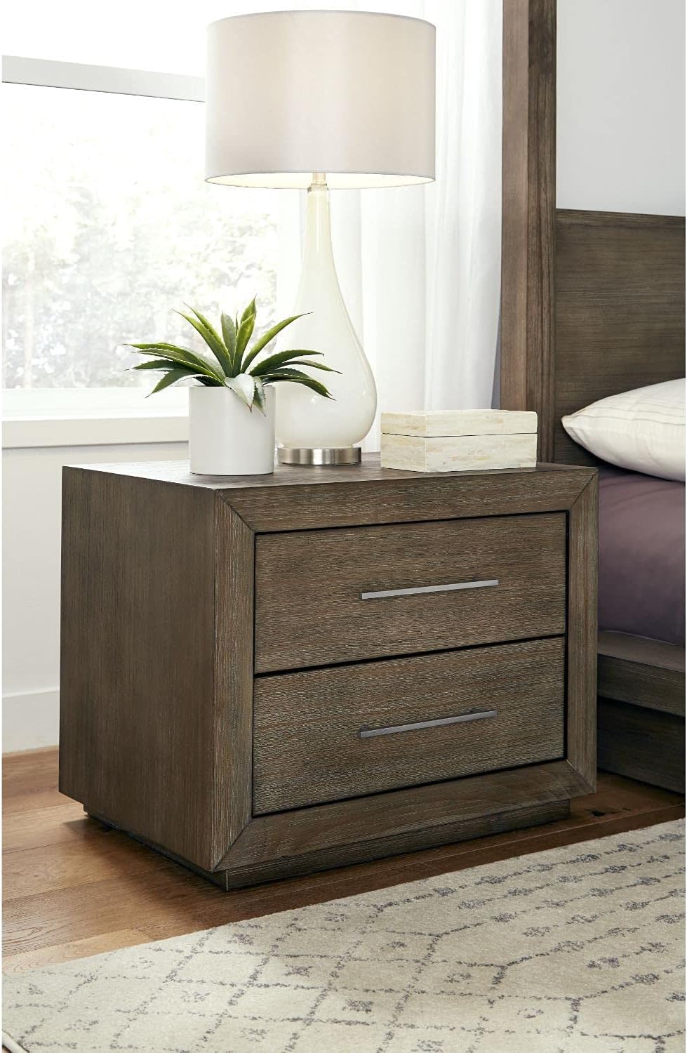 Modus Melbourne Two Drawer Nightstand with USB in Dark Pine