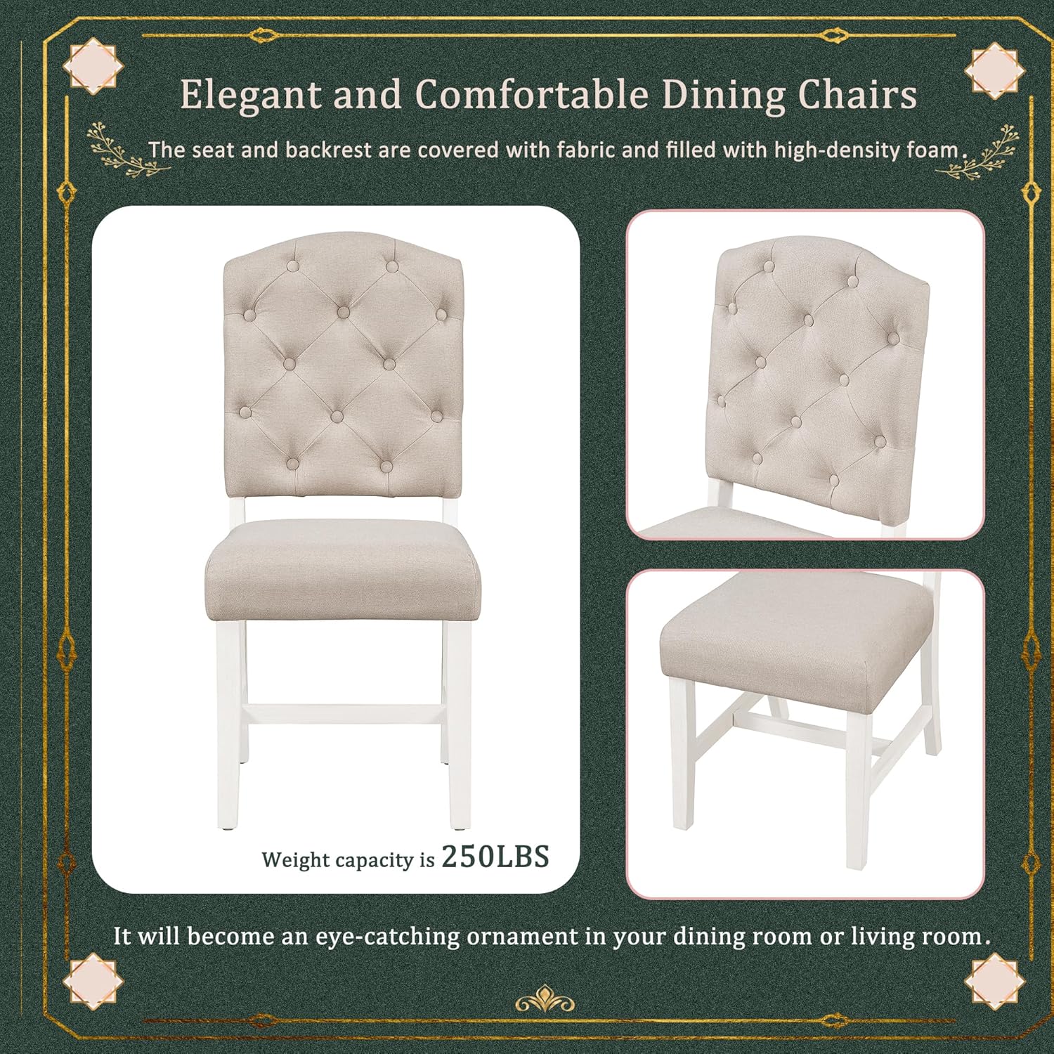 Functional Furniture Retro Style Extendable 4 Upholstered Chairs, Living Room, Oak Natural Wood + Off White, 5 Piece Dining Table Set