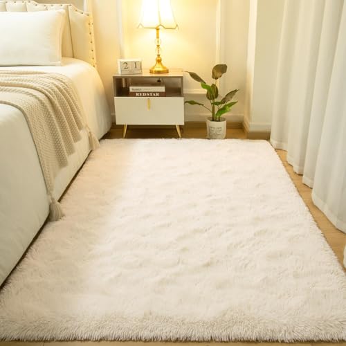 Softlife Ultra Soft Fluffy Area Rugs for Bedroom, Girls and Boys Room Kids Room Nursery Rug, 4 x 5.3 Feet Shaggy Fur Indoor Plush Modern Floor Carpet for Living Room Christmas Decor, Hot Pink