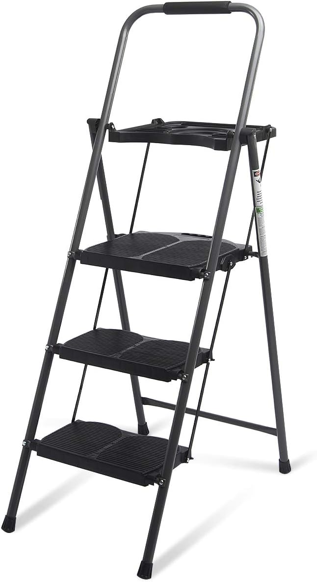 Giantex 3 Step Ladder Folding Ladder Stool with Tool Platform 330 LBS Capacity Space Saving Foldable Ladder W/tray