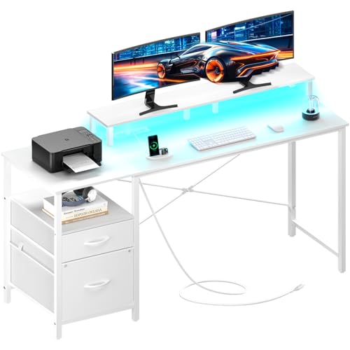 Yoobure White Computer Desk with Drawers, 55.1