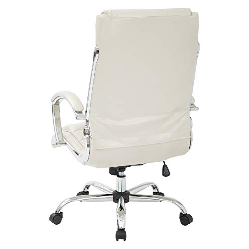 Office Star FL Series Faux Leather Adjustable Executive Office Chair with Padded Arms and Chrome Finish Accents, Cream