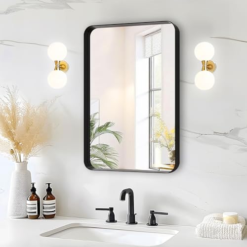 Fabuday Bathroom Wall Mirror Rectangle - 36x24 Inch Large Over Sink Framed Mirror Silver, Rectangular Brushed Mirror Hanging for Bedroom, Restroom, Living Room, Entryway Decor