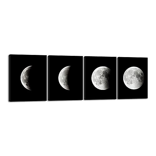 Wieco Art Moon Large Modern Giclee Canvas Prints Artwork Abstract Space Pictures Paintings on Stretched and Framed Canvas Wall Art Ready to Hang for Living Room Bedroom Home Office Decorations