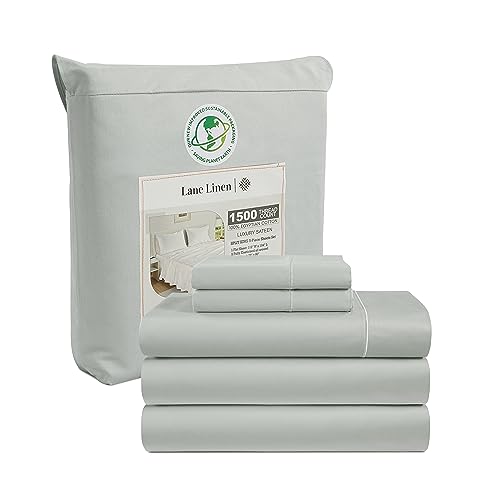 Lane Line 100% Egyptian Cotton Queen Sheet Set - 1500 TC, 4 PCs - Luxury Sateen Cotton White Bed Sheets Set - Hotel White Sheets Queen Set - 15