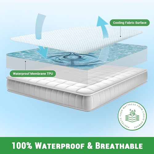 Gogreen Bamboo Rayon 3D Air Waterproof Mattress Protector, Queen Mattress Protector Fit up to 16