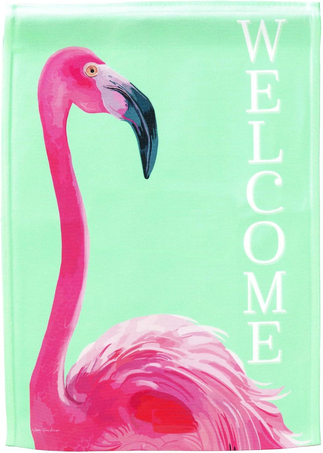 Magnolia Garden Welcome Pink Flamingo 13 x 19 Pink Polyester Outdoor Hanging Flag