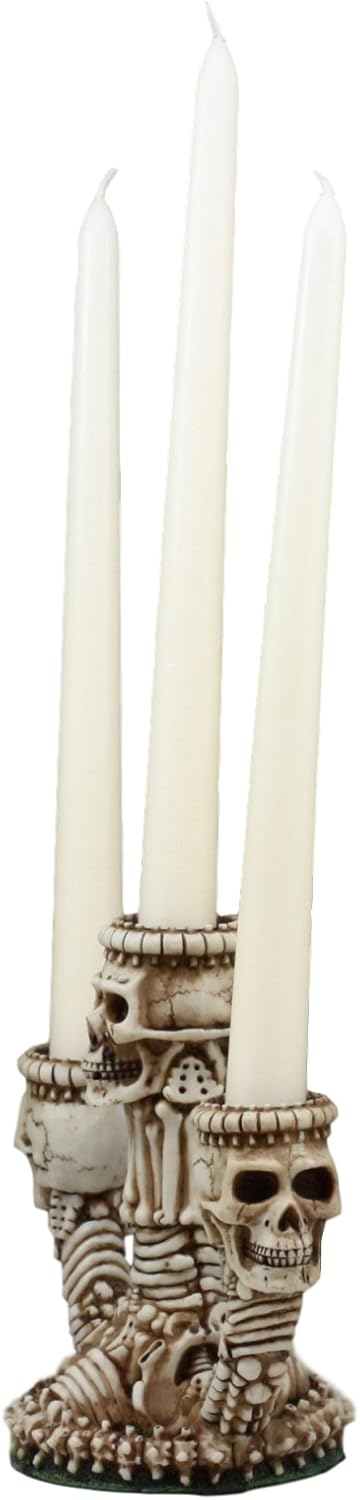 Ebros Gothic Trio Ossuary Graveyard Skulls and Skeleton Bones Candelabra Candle holder Statue Wicked Skeletal Altar Shrine Figurine